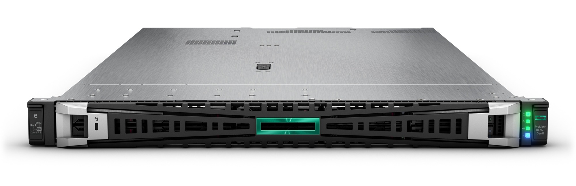 HPE ProLiant DL360 Gen11 1U rack server, front three-quarter view