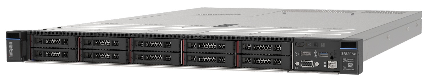 Lenovo ThinkSystem SR630 V3 1U rack server, front angled view