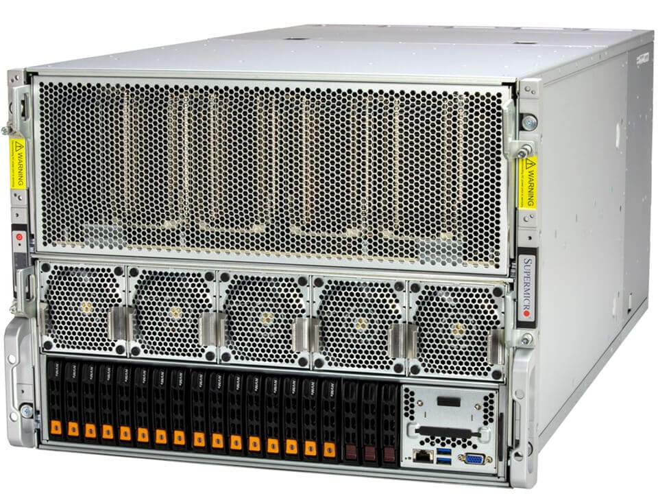 Supermicro SYS-821GE-TNHR 8U GPU server, front angled view