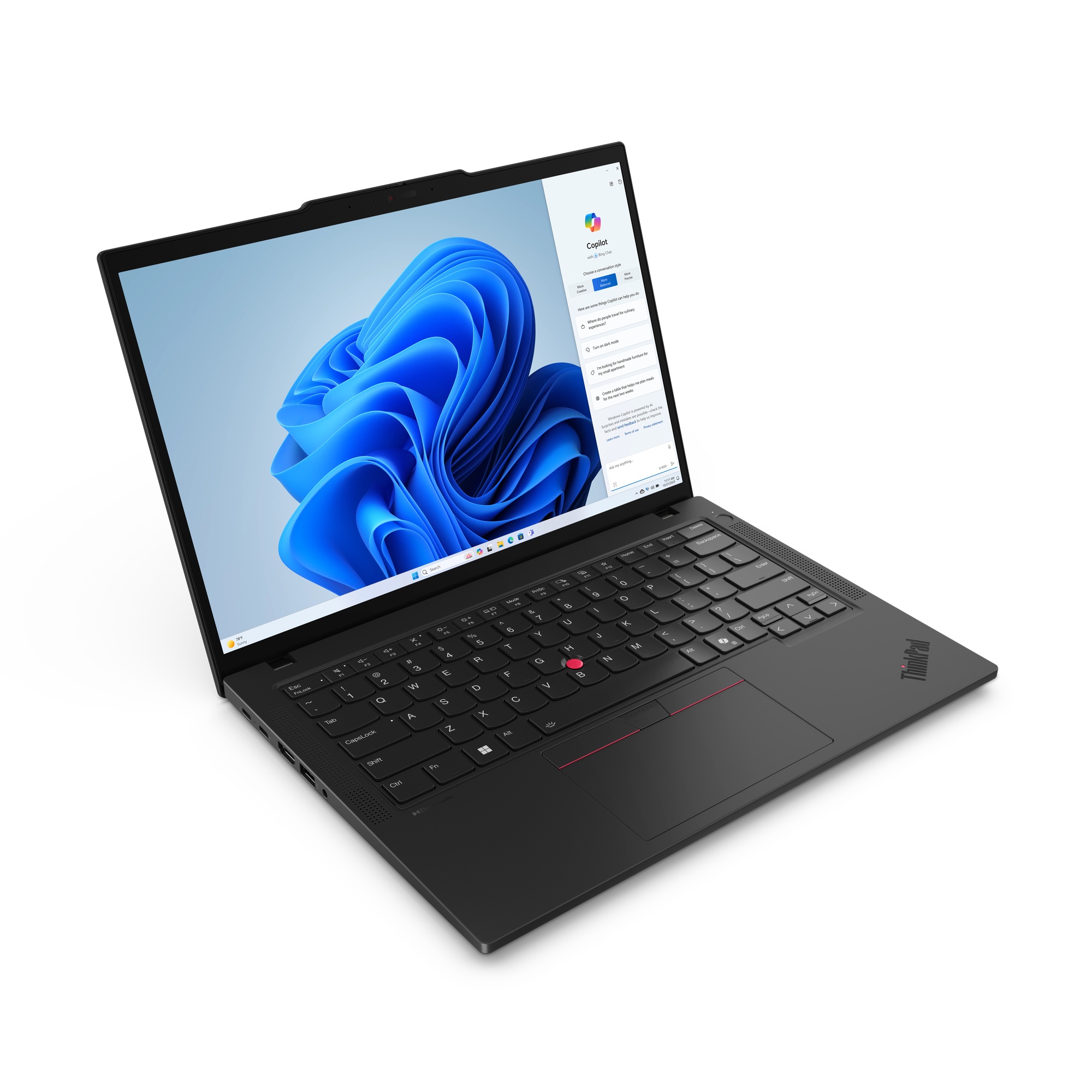 Lenovo ThinkPad T14 Gen 5 laptop, open three-quarter view