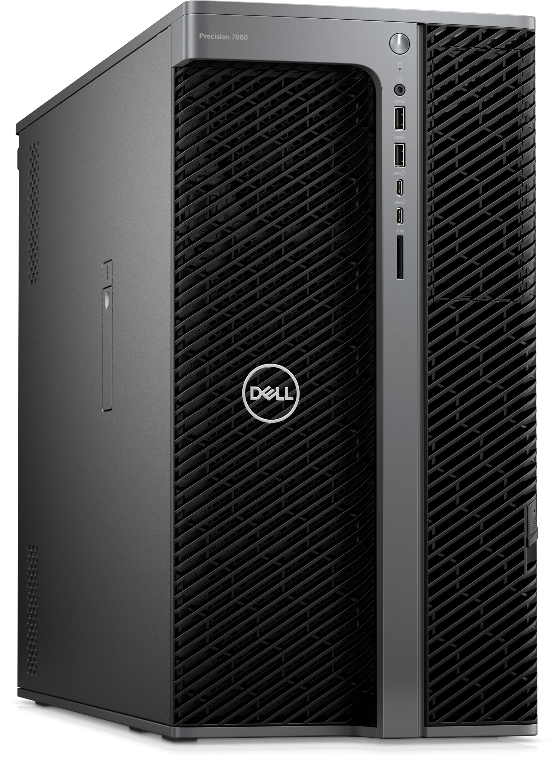 Dell Precision 7960 Tower workstation, front three-quarter view
