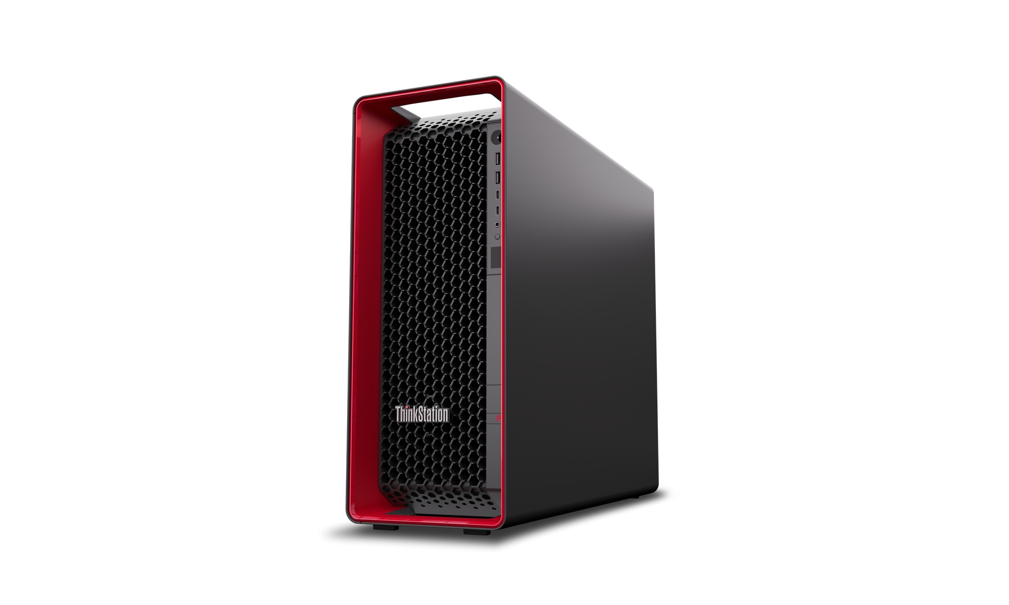 Lenovo ThinkStation P7 tower workstation, front three-quarter view