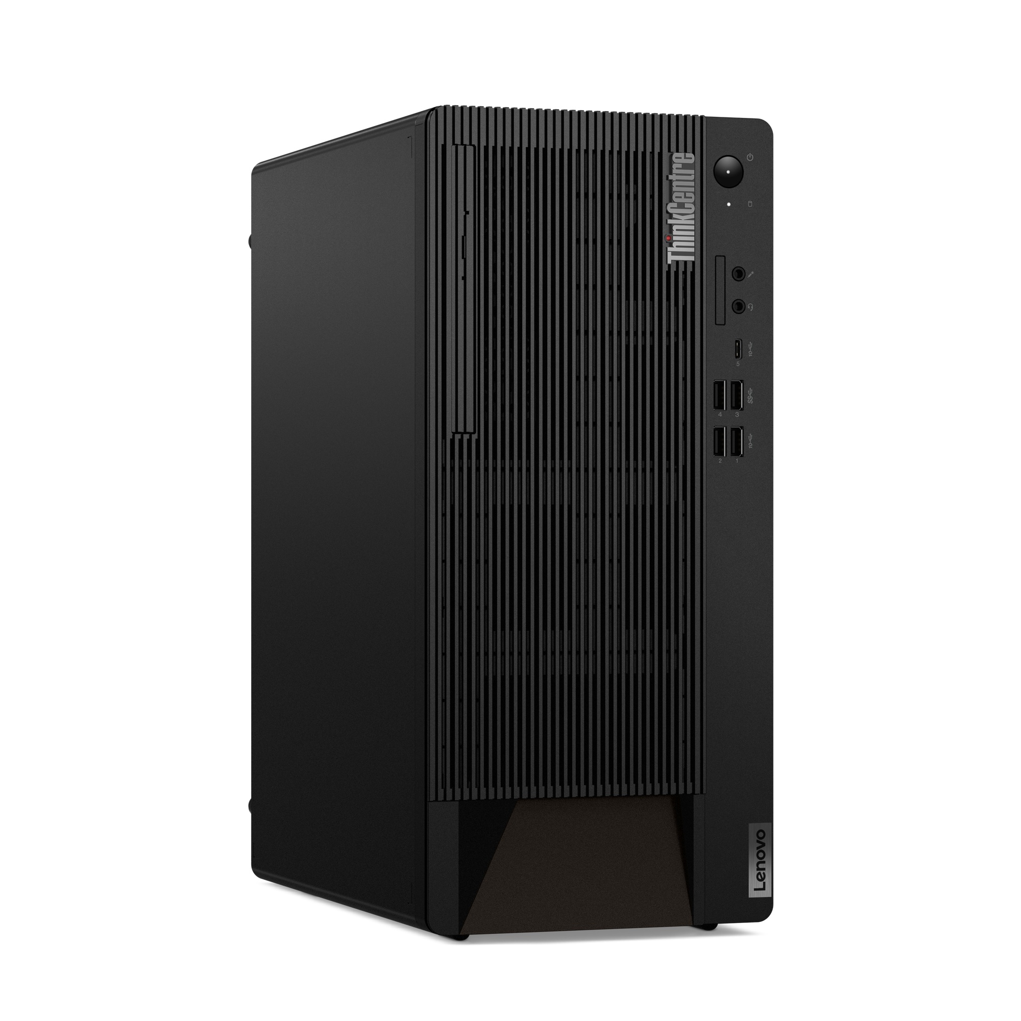 Lenovo ThinkCentre M90t Gen 5 business desktop, front three-quarter view